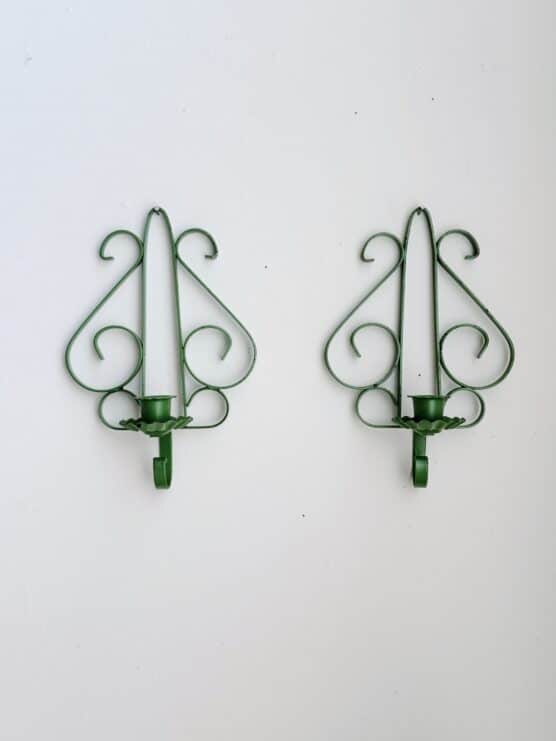 Vintage Green Iron Candle Sconce Pair - Image 3