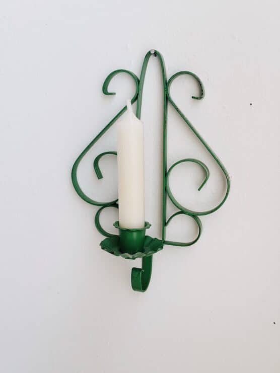 Vintage Green Iron Candle Sconce Pair - Image 2