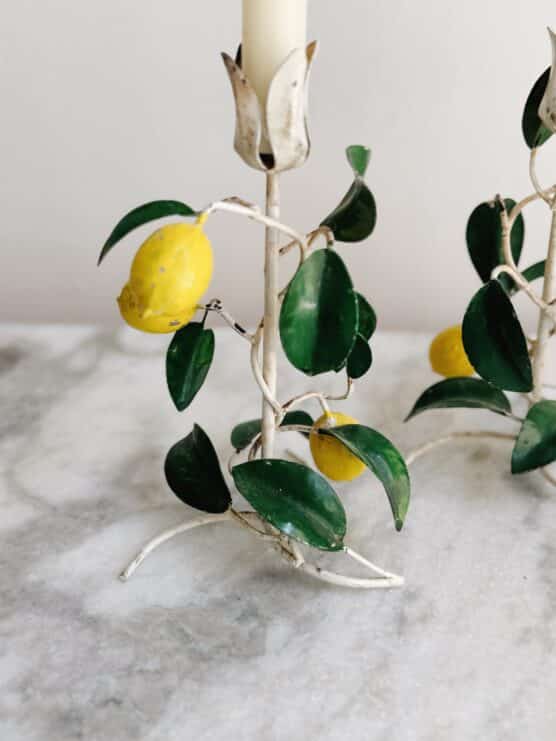 Vintage Italian Lemon Tole Candlestick Pair - Image 2