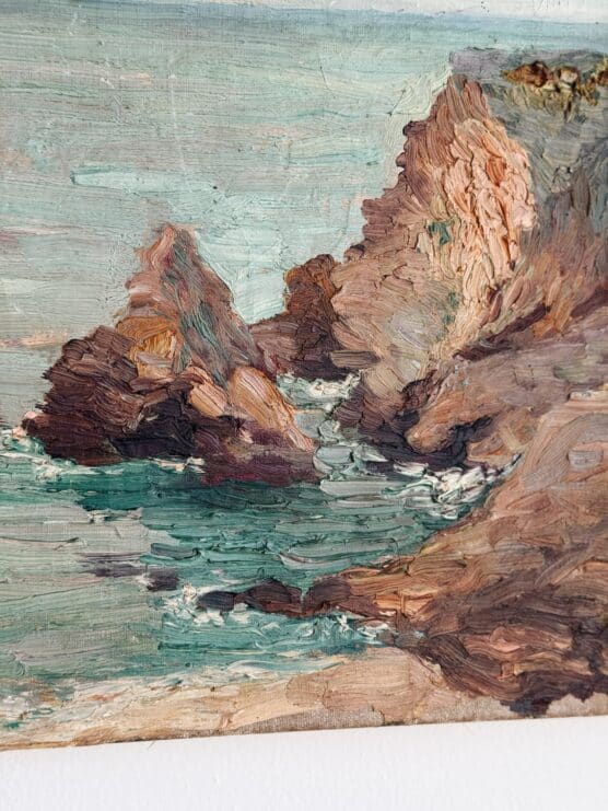 Antique French Cliffs Seascape Oil Painting - Image 3