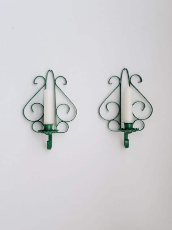 Vintage Green Iron Candle Sconce Pair