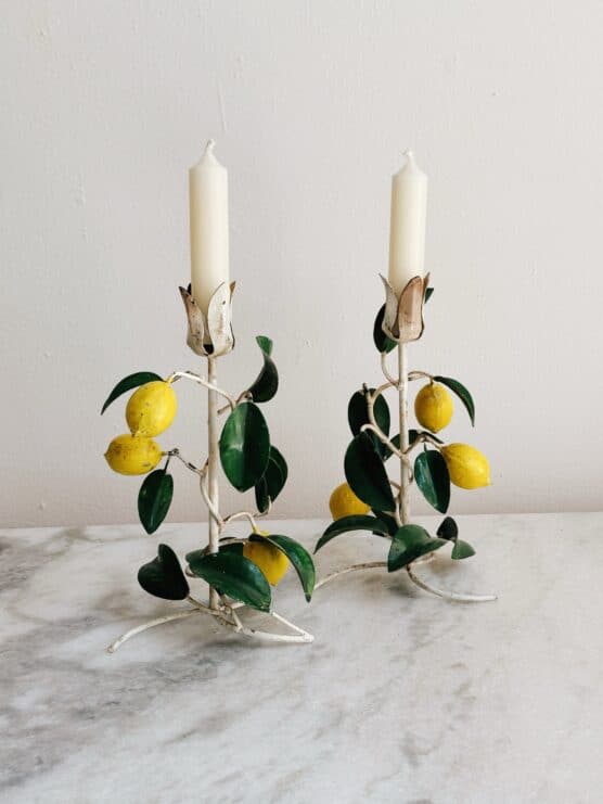 Vintage Italian Lemon Tole Candlestick Pair