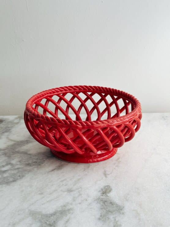 Vintage Red Ceramic Lattice Basket - Image 2