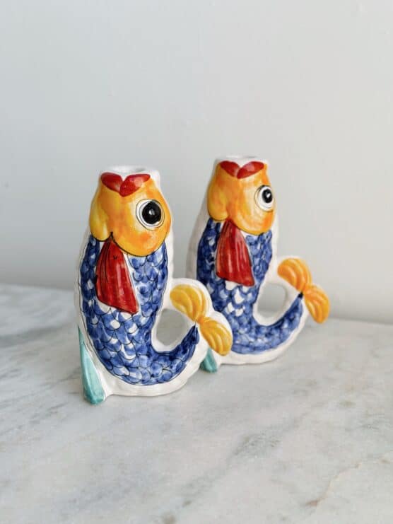Vintage Hand Painted Italian Fish Candlesticks