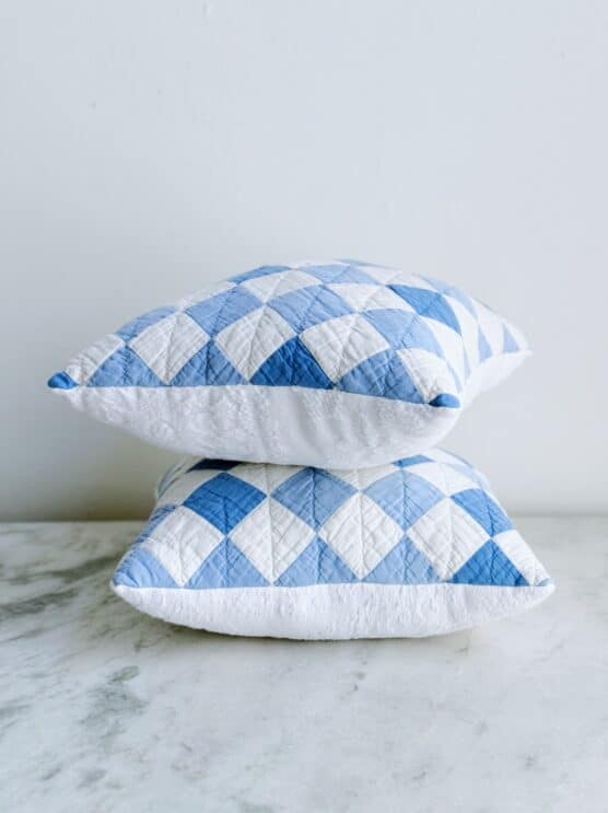 Vintage Quilt Pillows in Blue & White - Image 2