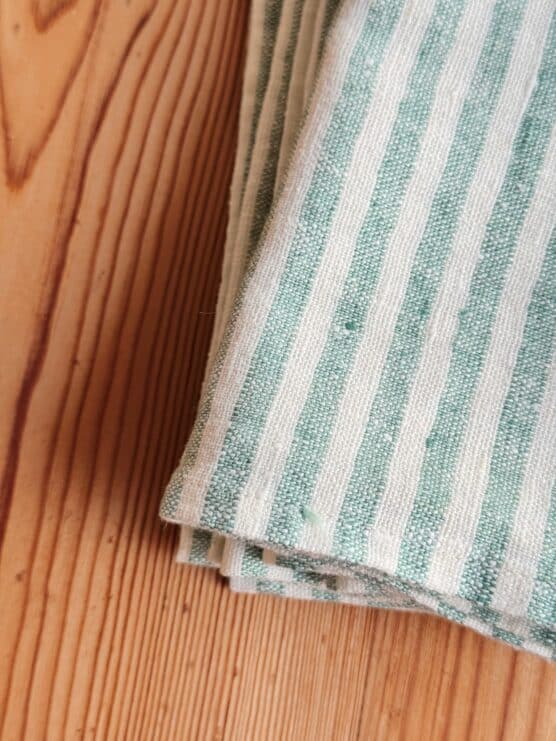 Mint Green Stripe Linen Napkin Set - Image 2