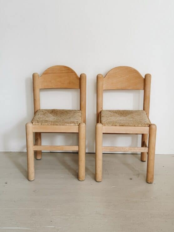 Pair of Vintage wood Chairs with Woven Seats