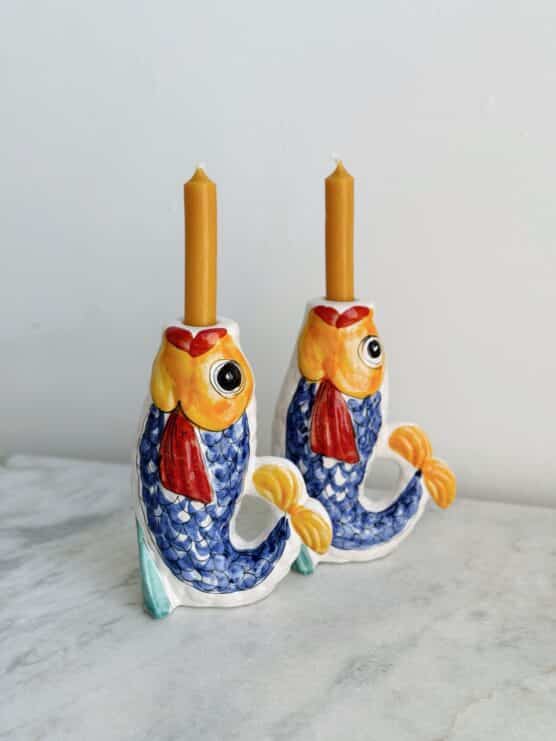 Vintage Hand Painted Italian Fish Candlesticks - Image 3