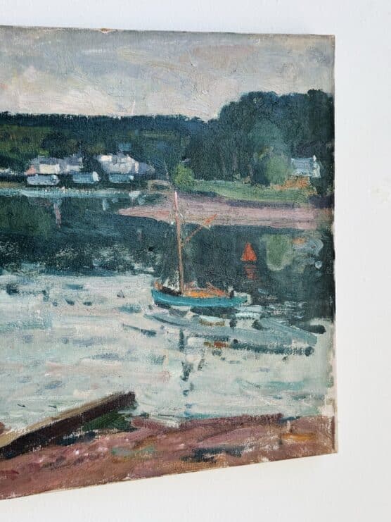 antique swedish oil painting harbour landscape