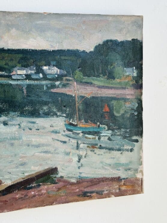 Antique Swedish Harbour Landscape Painting - Image 4