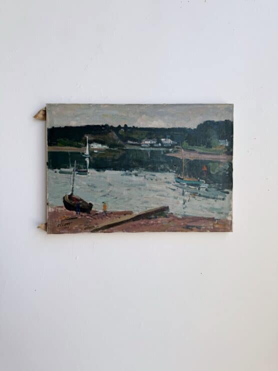 antique swedish oil painting harbour landscape