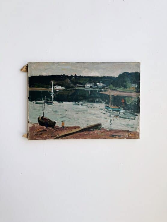 Antique Swedish Harbour Landscape Painting