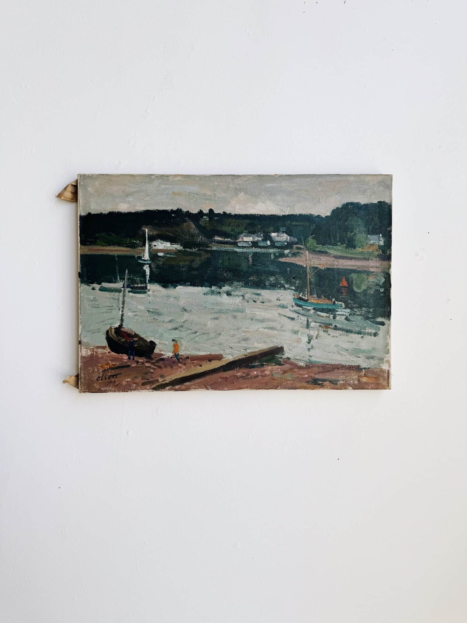 Antique Swedish Harbour Landscape Painting