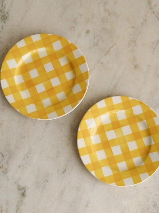 Vintage French Yellow Gingham Dishes