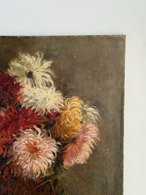 Antique French Mums Still Life Oil Painting - Image 2