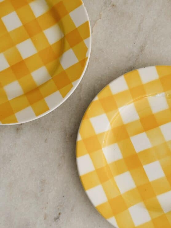 Vintage French Yellow Gingham Dishes - Image 4