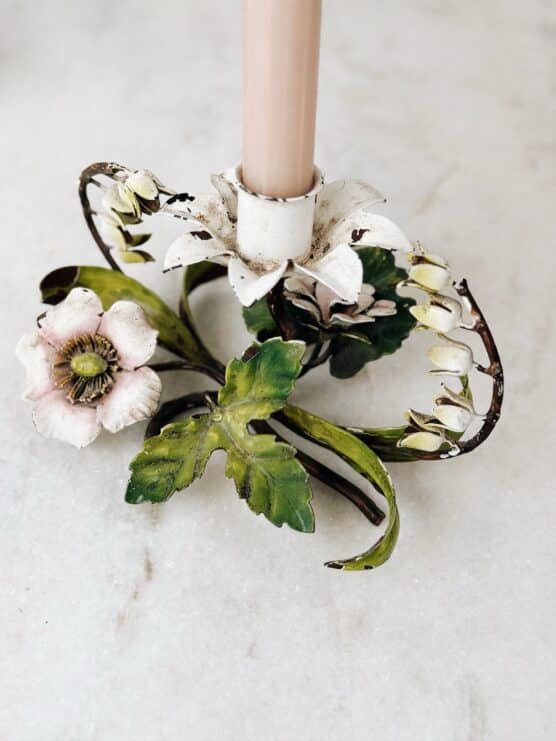 Antique Tole Dogwood Candle Holder Pair - Image 3