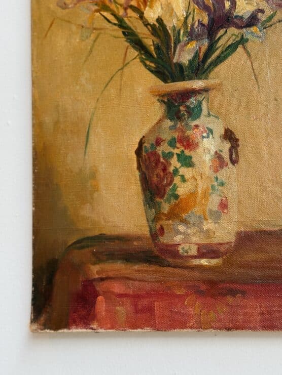 Antique French Iris Still Life Oil Painting - Image 2