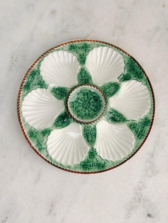 Vintage Green Majolica Oyster Plate