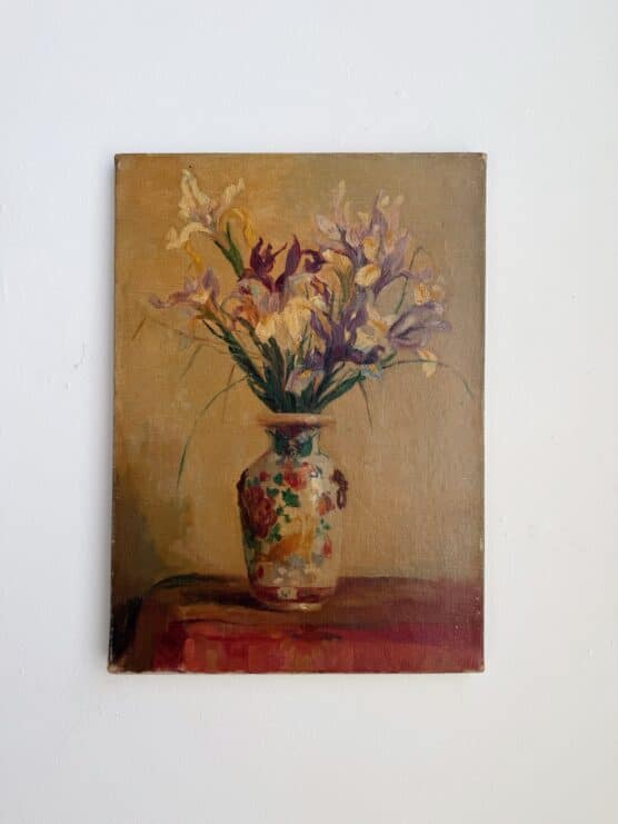 Antique French Iris Still Life Oil Painting