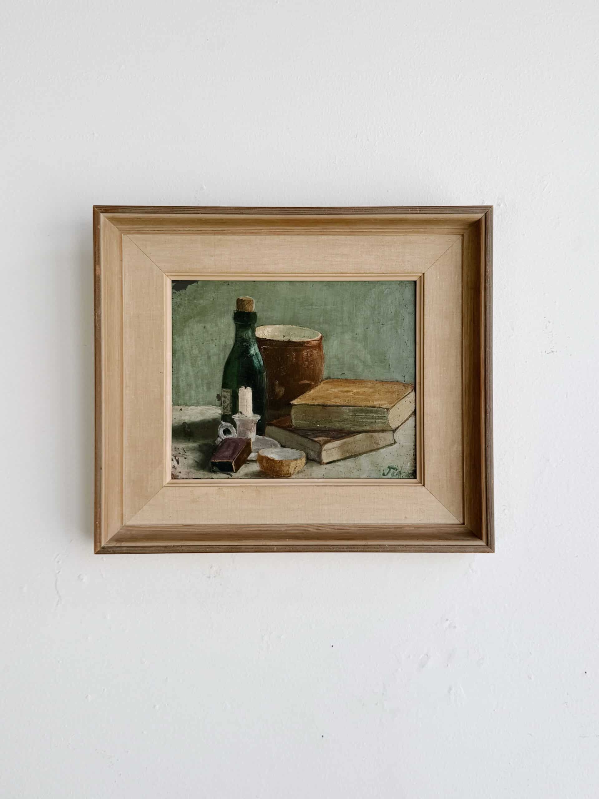 Antique Books & Wine Danish Still Life Painting
