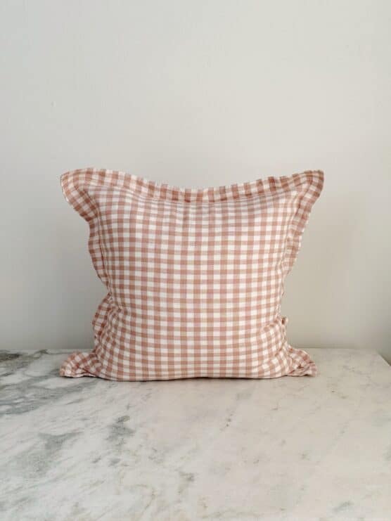 Pink Gingham Linen Pillow Cover