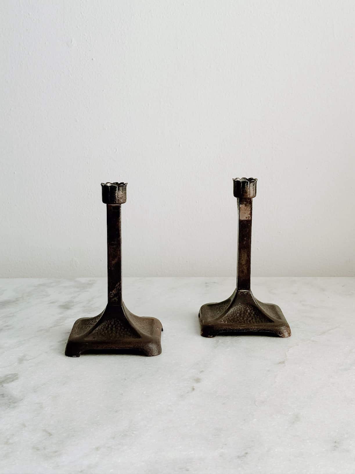 Antique Primitive Metal Candlestick Holders