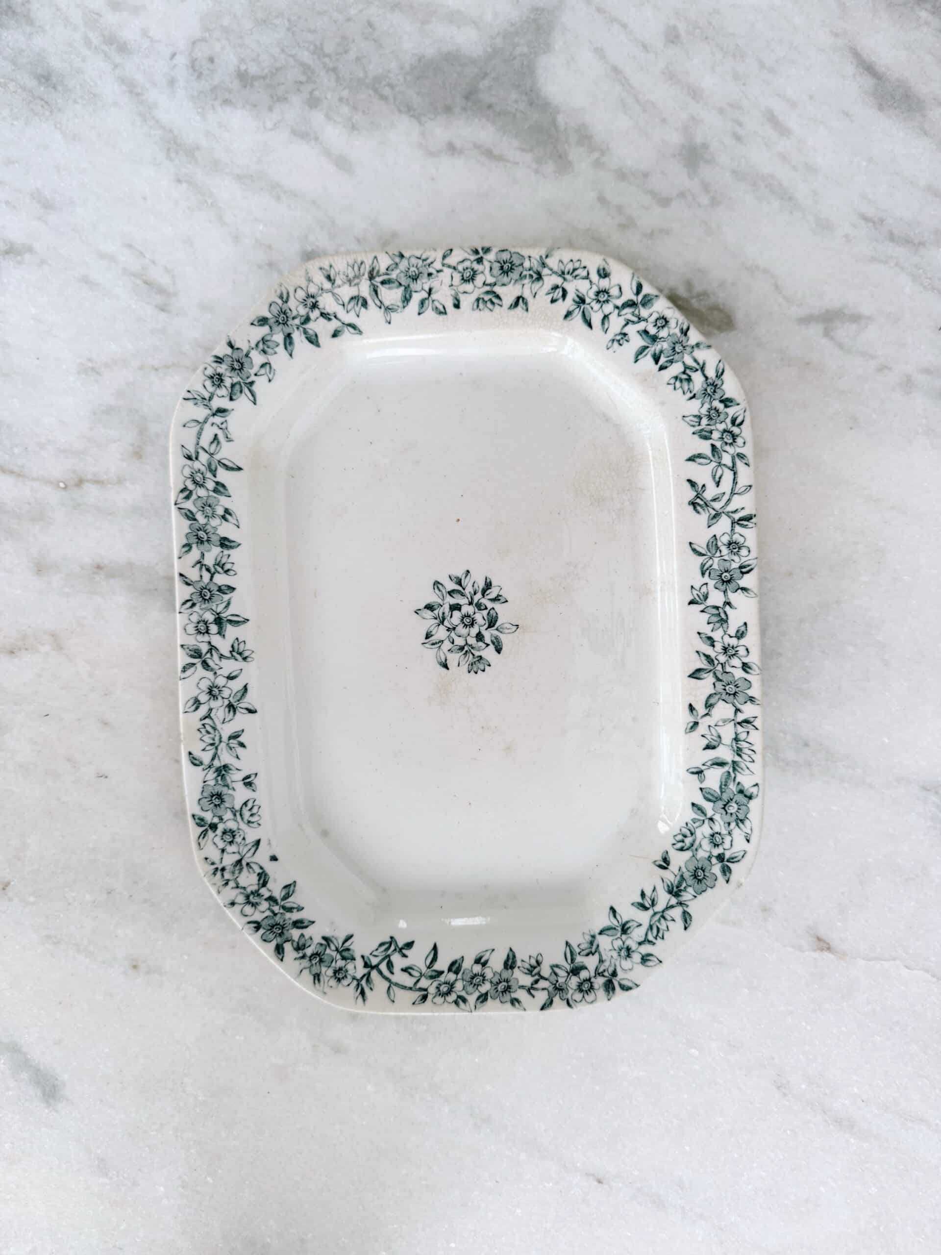 Antique Blue Floral Transferware Rectangle Platter