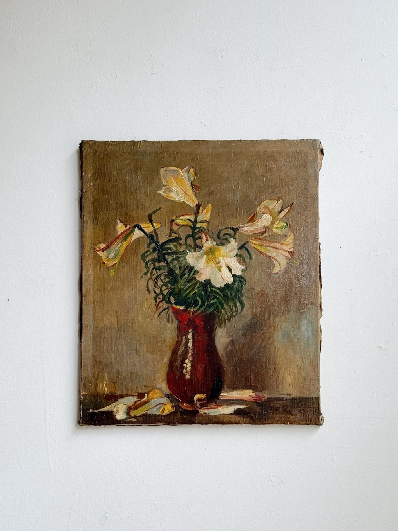 Antique French Still Life with Lilies