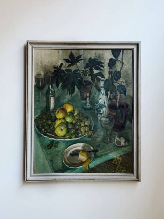 Midcentury Tabletop Still Life Painting with Lush Greenery