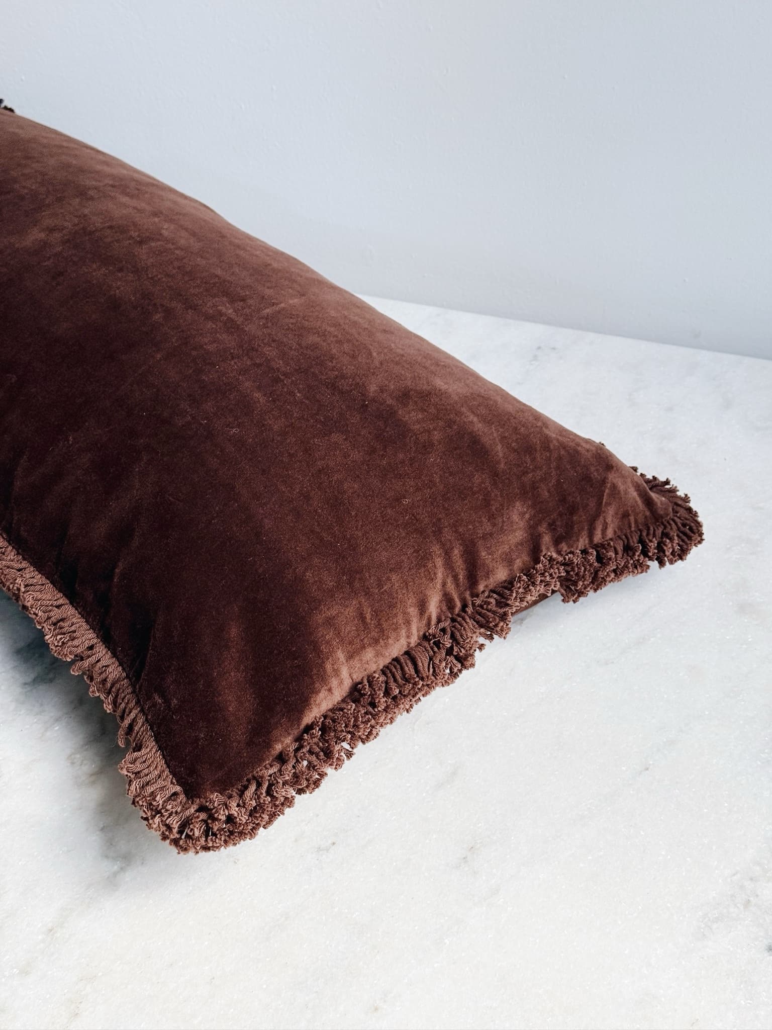 Chocolate Brown Velvet Lumbar Pillow - Image 2