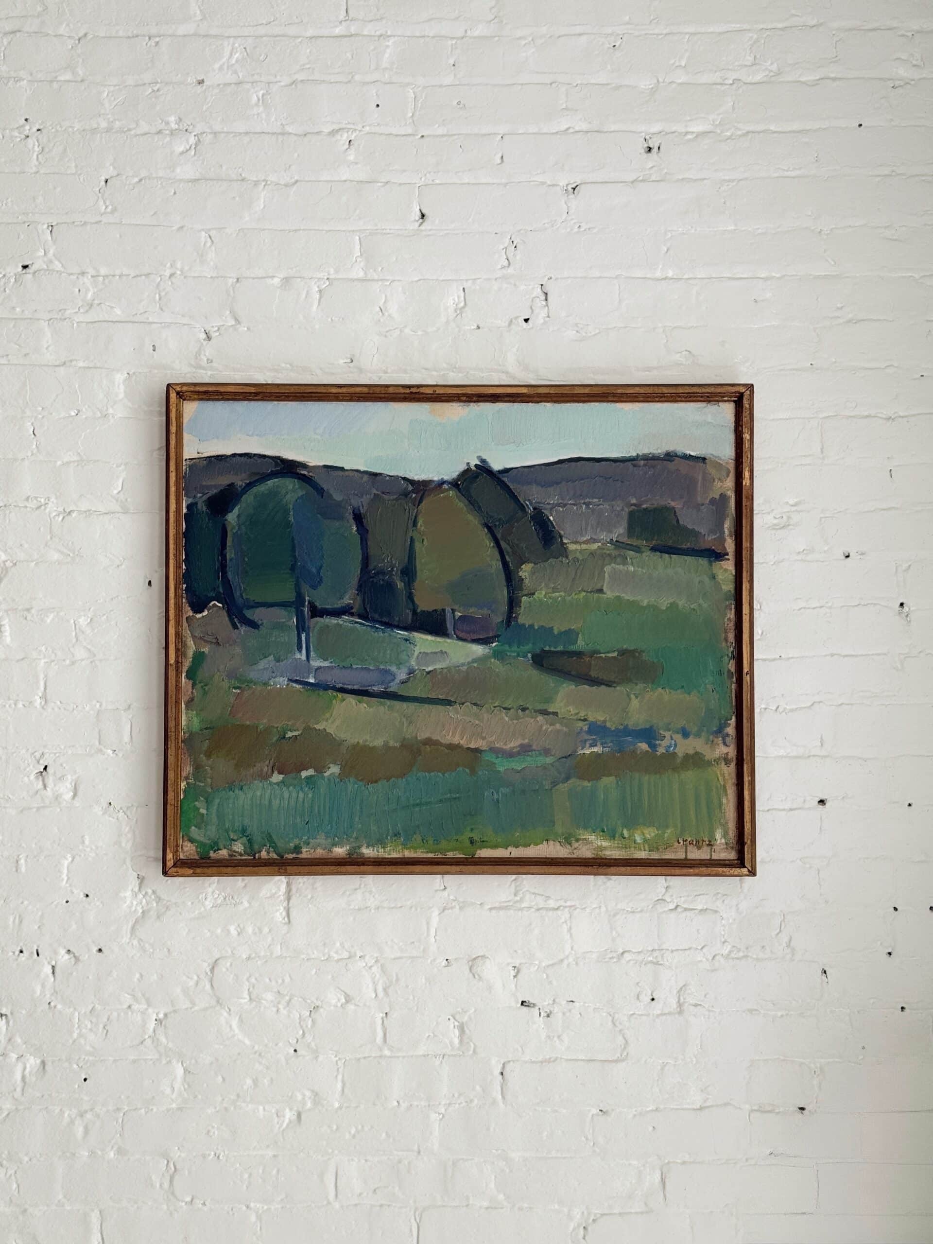 Vintage Swedish Abstract Forest Landscape in Lush Greens