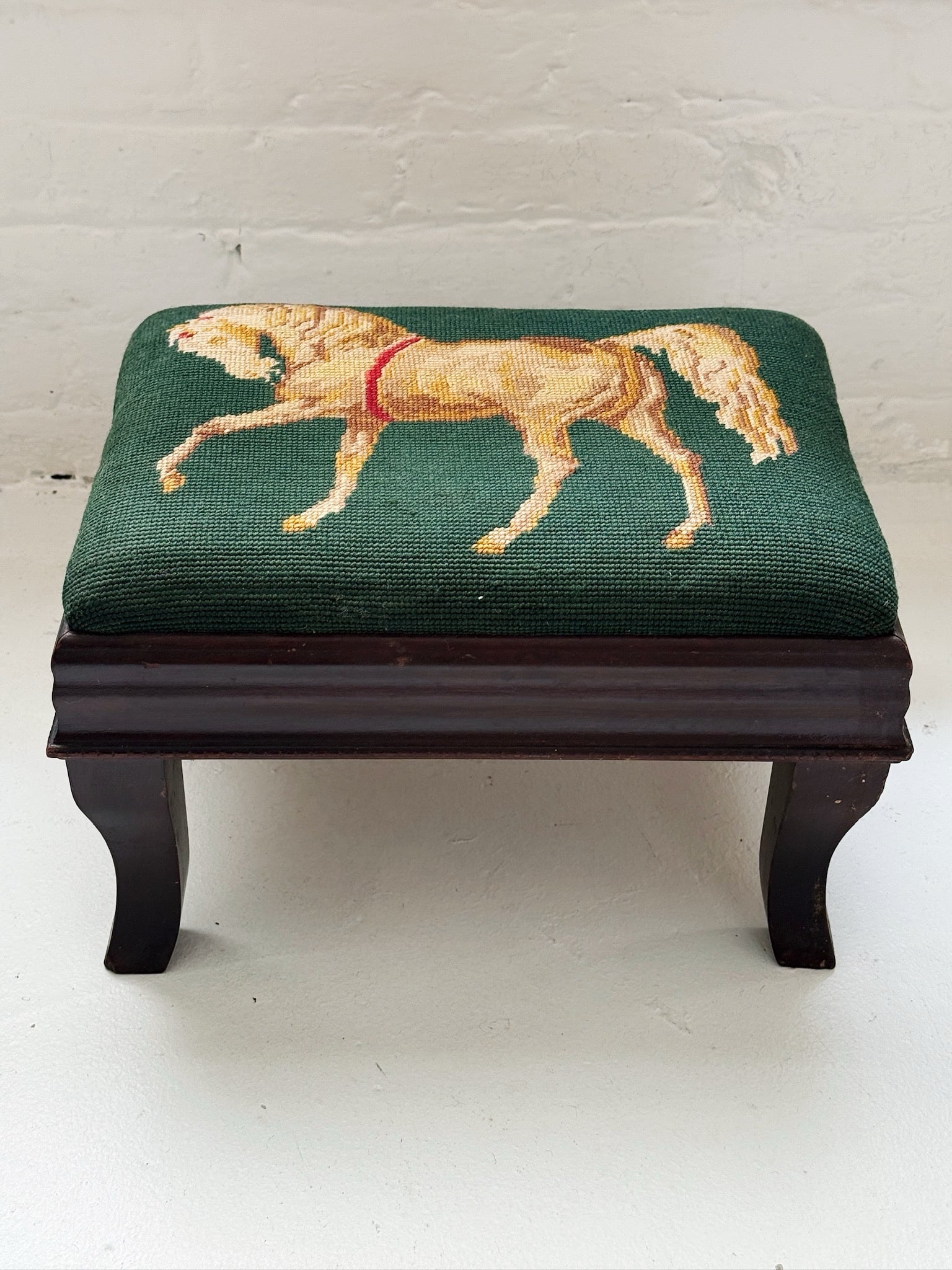 Vintage Equestrian Needlepoint Foot Stool - Image 2